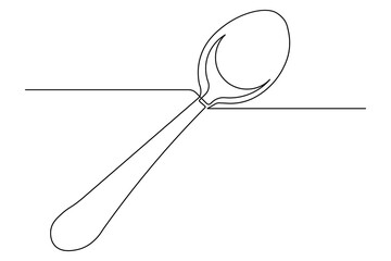 Restaurant flatware spoon continuous line drawing isolated food element