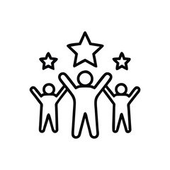 Success Celebration Icon &ndash; Group Achievement, Winner, Stars Line Art
