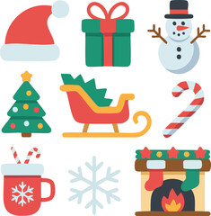 Rounded Flat $2D$ Christmas and Holiday Activities Vector Icons