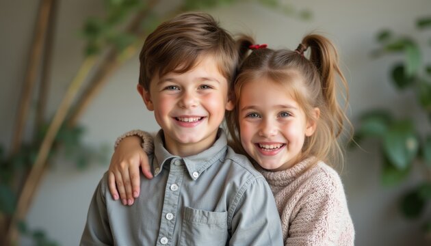 Joyful siblings sharing a warm embrace - Powered by Adobe