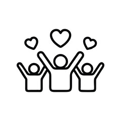 Happy Group with Hearts Icon &ndash; Love, Joy, Community, Celebration Line Art
