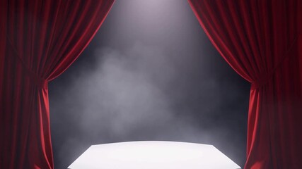 Empty Stage with Red Curtains and Spotlight for Product Presentation.