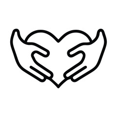 Hands Holding Heart Icon &ndash; Care, Support, Love, Charity Line Art Symbol
