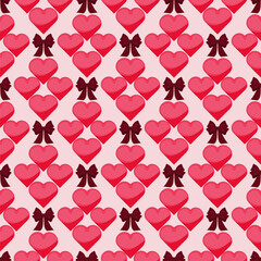 Vector design with a seamless pattern of hearts and bows. Valentine's Day background. Design for greeting cards, covers, and labels.