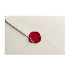 Close up of a white envelope sealed with a vibrant red wax seal impression
