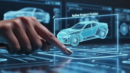 Futuristic Car Design Hologram Interaction. - Powered by Adobe