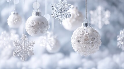 Elegant White Christmas Ornaments. cloud dancer color of the year 2026