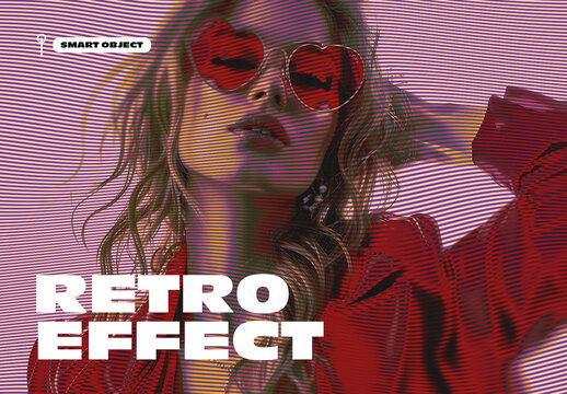 Retro Distorted Line Photo Effect Template with Vintage Halftone Style