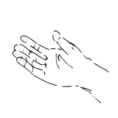 Artistic ink sketch of a relaxed, gently open hand, showing the back and delicate finger lines. Isolated anatomical study.