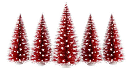 Red Christmas Trees with Snow, isolated on transparent background