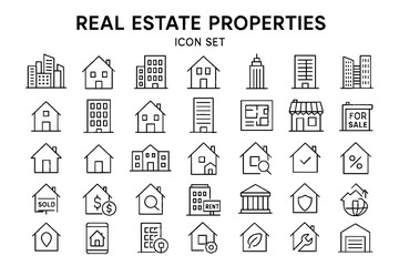 REAL ESTATE ICONS  &ndash; Editable Stroke Vector Icons