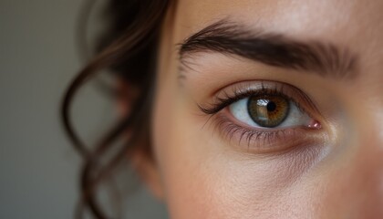 Close-up of a captivating green eye with defined lashes
