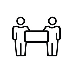 Two People Holding Sign Icon &ndash; Collaboration, Teamwork, Message Board Line Art
