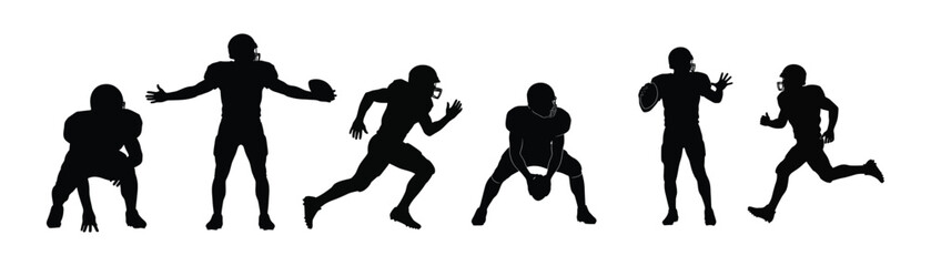 Dynamic silhouettes of American football players in various game poses