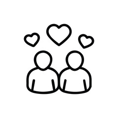 Love Relationship Line Icon &ndash; Couple with Hearts Minimal Outline Symbol