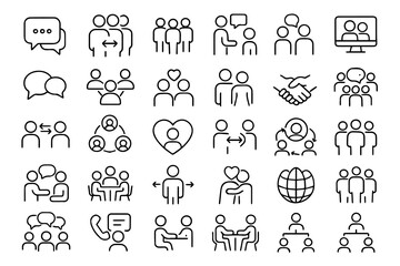 Teamwork & People Line Icons Set &ndash; Collaboration, Community, Leadership & HR