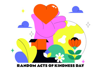 Random Acts of Kindness Day Vector Illustration on February 17th Various Small Actions to Give Happiness with Love in Flat Cartoon Background