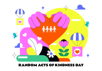 Random Acts of Kindness Day Vector Illustration on February 17th Various Small Actions to Give Happiness with Love in Flat Cartoon Background