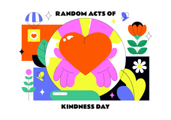 Random Acts of Kindness Day Vector Illustration on February 17th Various Small Actions to Give Happiness with Love in Flat Cartoon Background