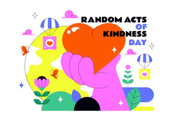 Random Acts of Kindness Day Vector Illustration on February 17th Various Small Actions to Give Happiness with Love in Flat Cartoon Background