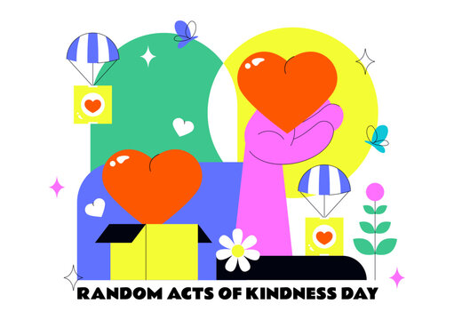 Random Acts of Kindness Day Vector Illustration on February 17th Various Small Actions to Give Happiness with Love in Flat Cartoon Background - Powered by Adobe