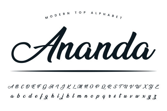Ananda font and alphabet set of vector calligraphy letter a b c d script font isolated letters