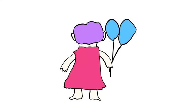 toddler wth blue balloons in hands on white background video