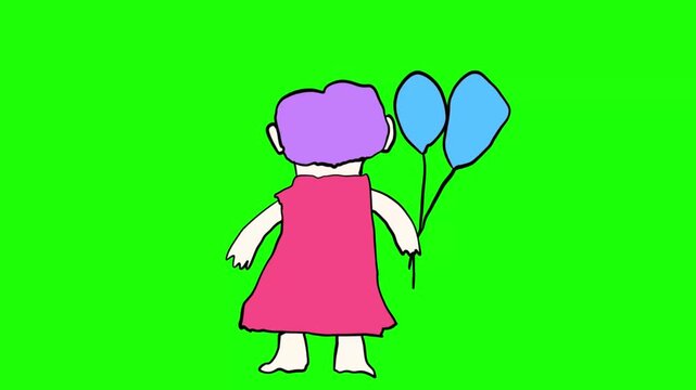 toddler wth blue balloons in hands on green screen video