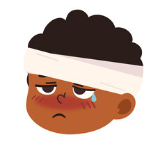 Cartoon Boy with Head Injury and Bandage