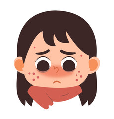 Obraz premium Illustration of Girl with Acne and Sad Expression
