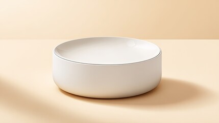 Empty White Round Bowl On Beige Background