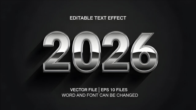 Editable text effect 2026 chrome silver number typography design