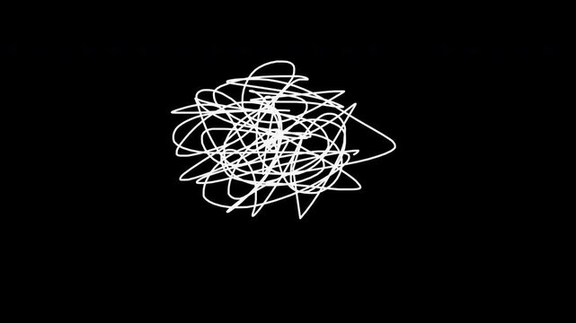 hand-drawn doodle of tangled scribble lines on transparent background, representing confusion, complexity, chaos 4K Footage