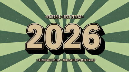 Retro 2026 text effect with vintage sunburst background