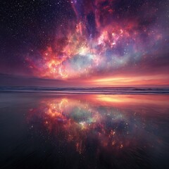 Colorful Cosmic Sunset Beach Reflection