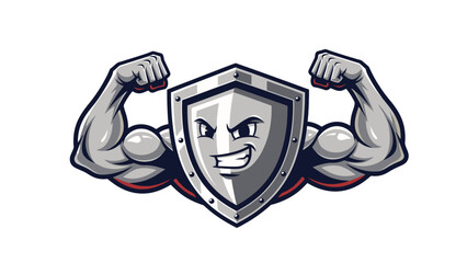 Shield of Strength: A strong shield flexes its cartoon arms, embodying protection and resilience. Representing safety and defense. 