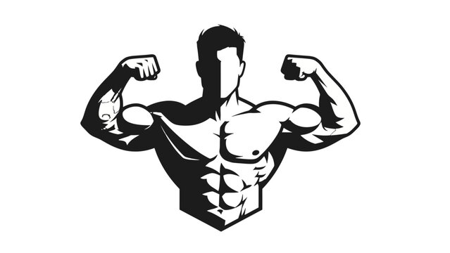 A strong, muscular figure with flexed biceps and a shield featuring a determined face, symbolizing power and protection.