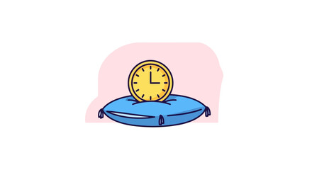 Clock resting on a soft blue pillow illustration.