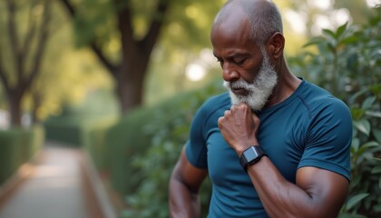 Thoughtful senior man reflecting during a morning jog