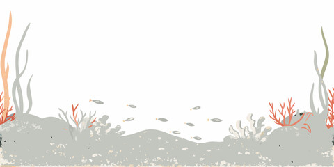 Underwater scene with coral fish and seaweed in a muted color palette