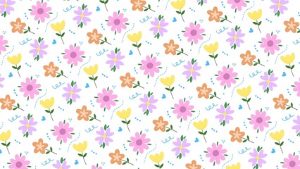 Colorful Floral Seamless Pattern on White Background