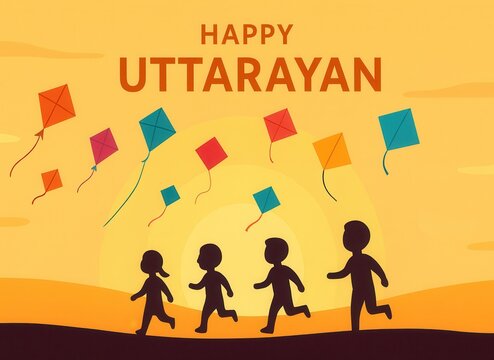 Happy uttarayan card illustration.