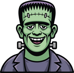 Smiling Cute Frankenstein Monster Cartoon Icon