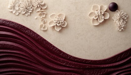Obraz premium Three dimensional floral ornamentation decorates a textured background with a deep purple wavy pattern.