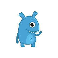 Cute cartoon monster on white background. Blue Monster. Happy Alien. Flat Funny monster. Vector illustration.