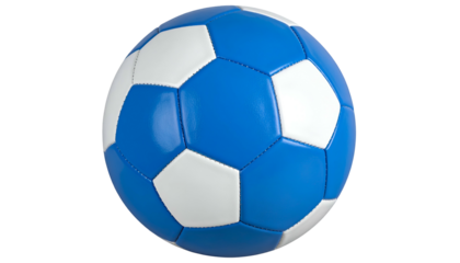 A close-up of a vibrant blue and white soccer ball with a smooth surface