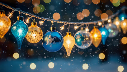 Festive ai Christmas decoration concept showing colorful glowing ornament data on magical holiday light background