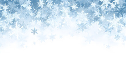 Intense winter abstract background with a multitude of densely layered white and blue snowflakes