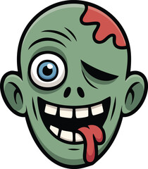 Funny monster cartoon vector illustration of a crazy angry zombie face with a big toothy smile, perfect for Halloween art design