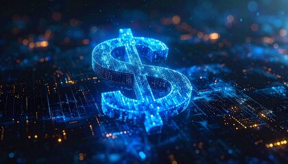 Abstract dollar sign glowing in digital matrix